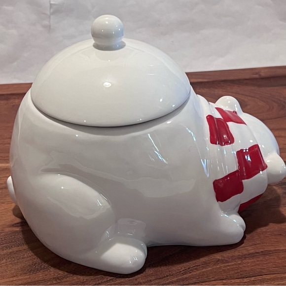 Magenta Ceramic Blushing Polar Bear Canister Jar White/Red - Picture 5 of 14